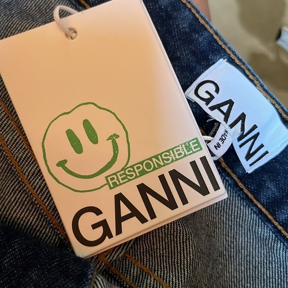 Ganni Betzy Jeans Dark Blue Stone size 31/34 Flare High Rise Organic Cotton NWT - Picture 13 of 16